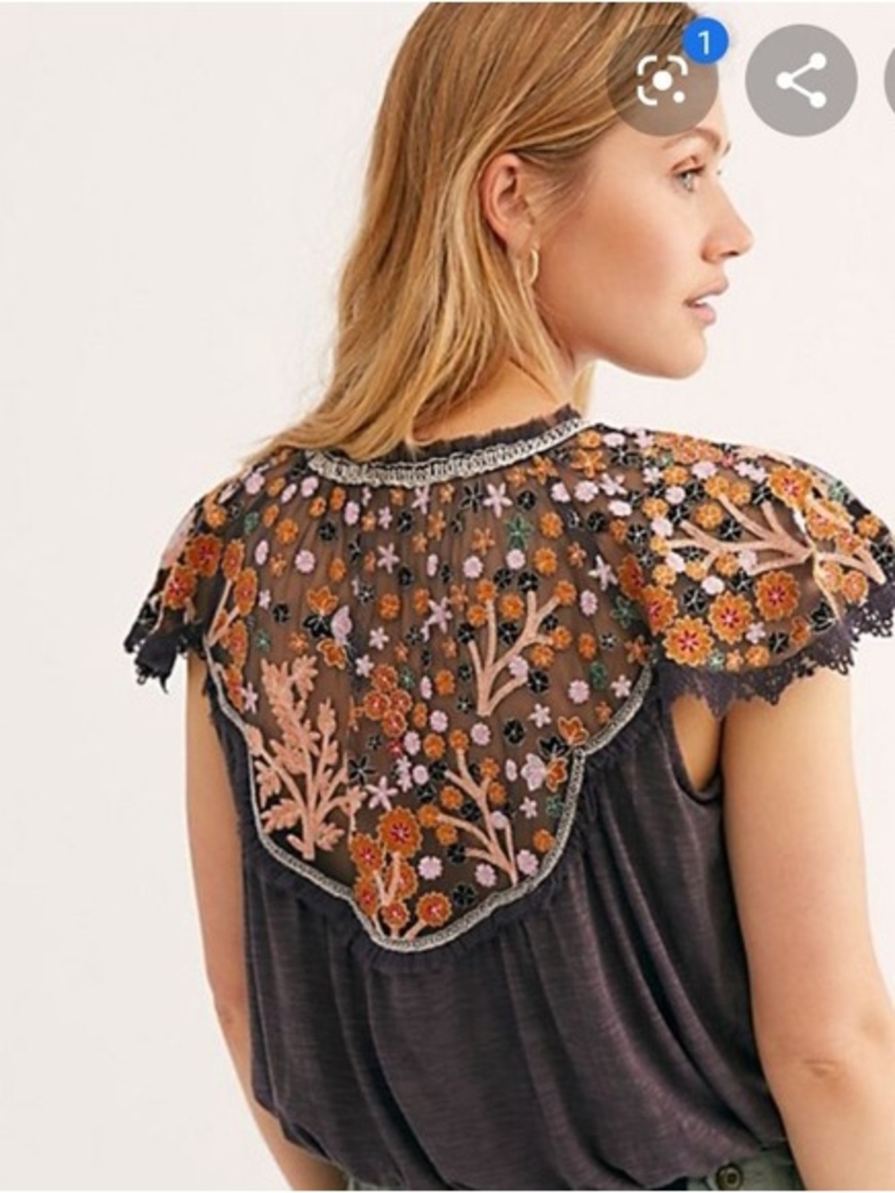 Free People Sundown Size Medium floral chiffon top with sheer mesh